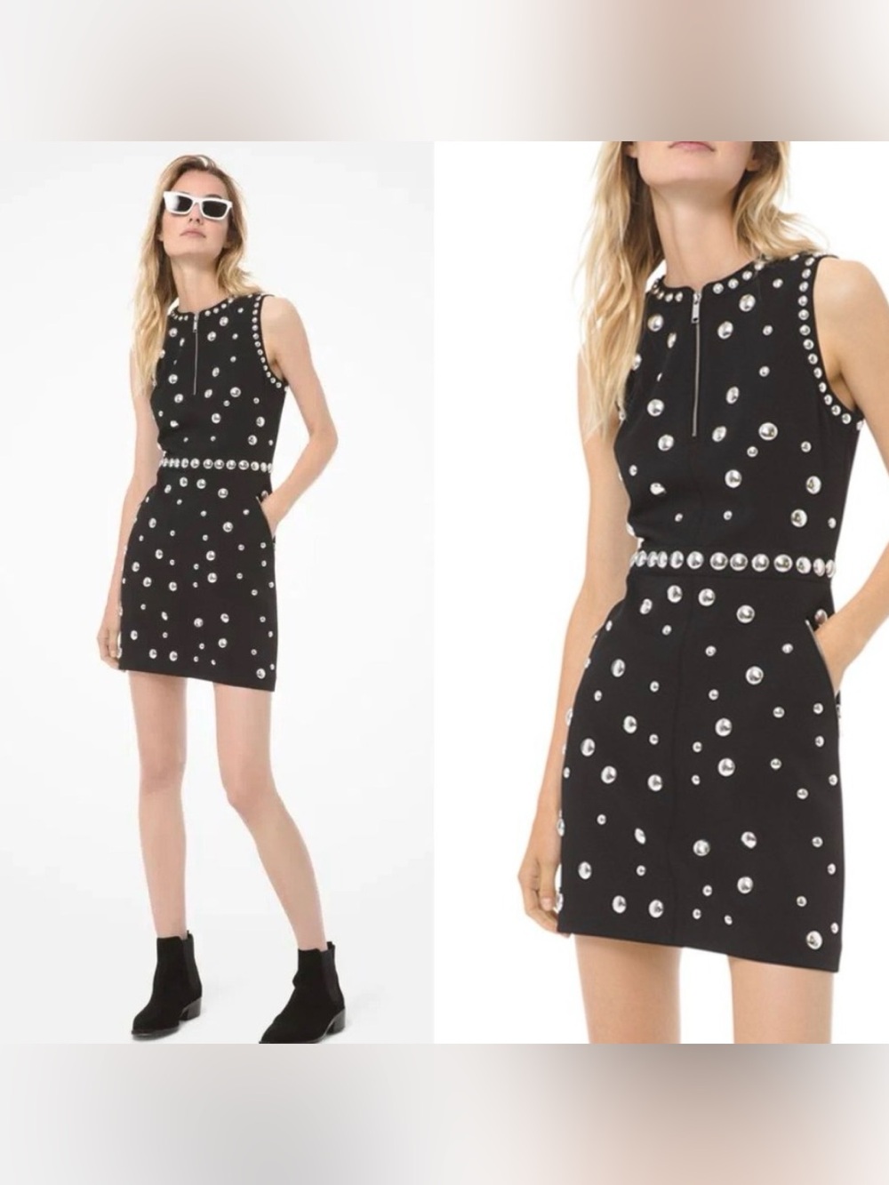 MICHAEL Michael Kors Black Mini Dress with Silver Stud Embellishments